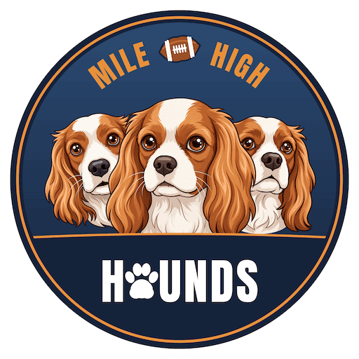Mile High Hounds logo with three Cavalier King Charles Spaniels Mac, Yugo, and Louis